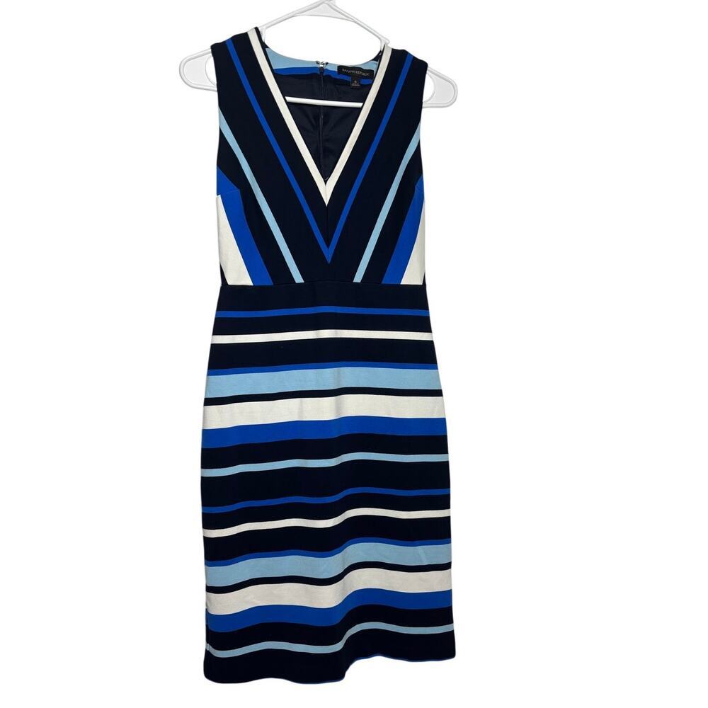 Banana Republic Women 6 V-Neck Rear Zip Blue Black Knee Length Bodycon Dress